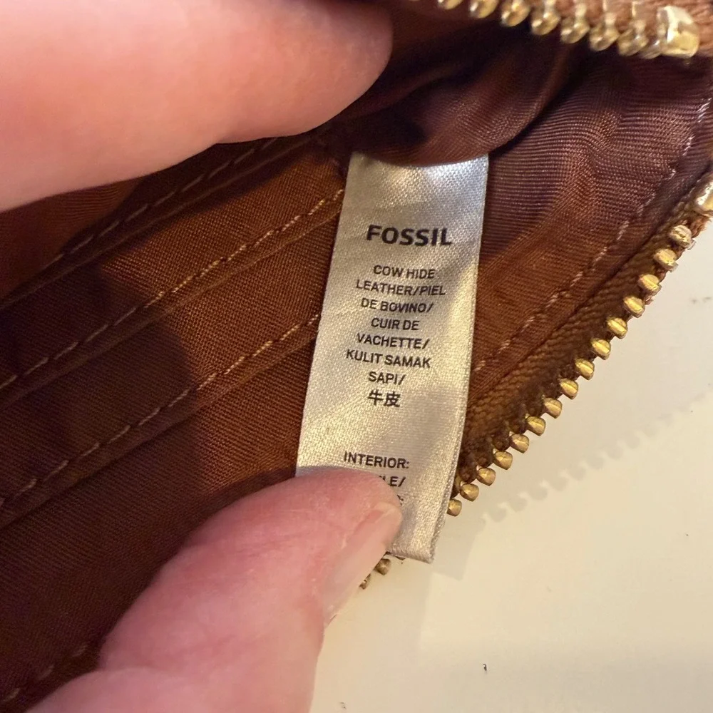 Fossil Tiegan Small Wristlet Wallet Women Brown Pebbled Leather Classic OS